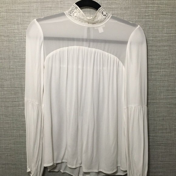 Decree Tops - White Sheer Long Sleeve Blouse by Decree M